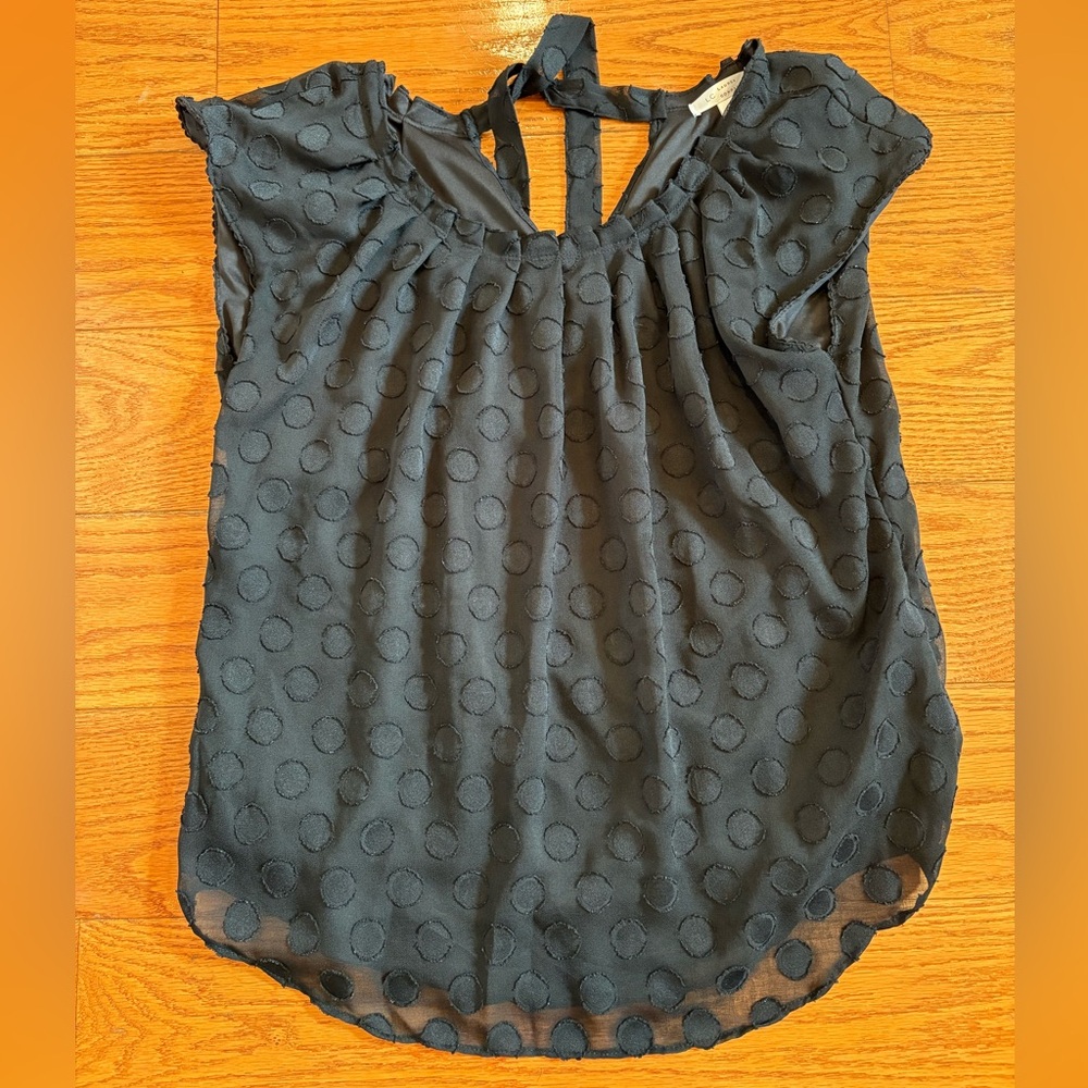 LC Lauren Conrad Black Polka Dot Sleeveless Blouse Office Workwear